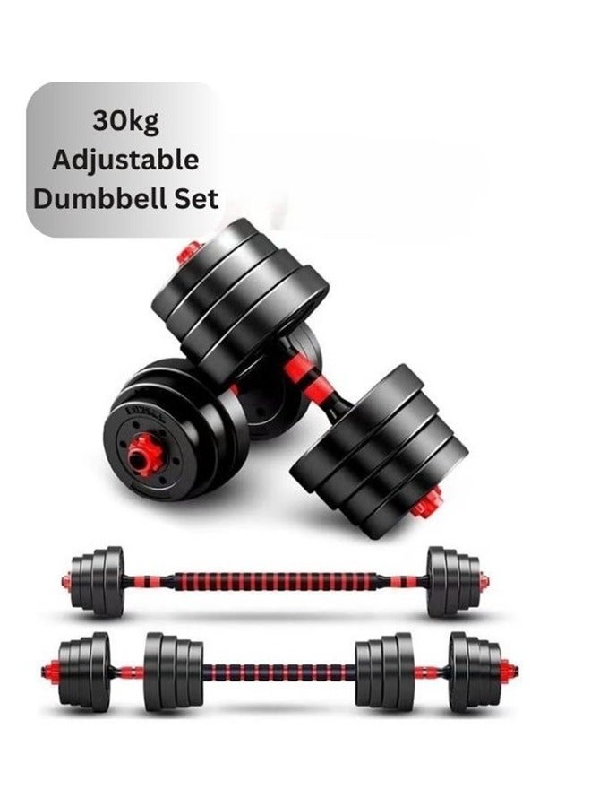 DEXO 30kg Adjustable Dumbbell Set with Spinlock Collars, Non-Slip Handles, Barbell Conversion Kit for Home Gym Strength Training - Image 1